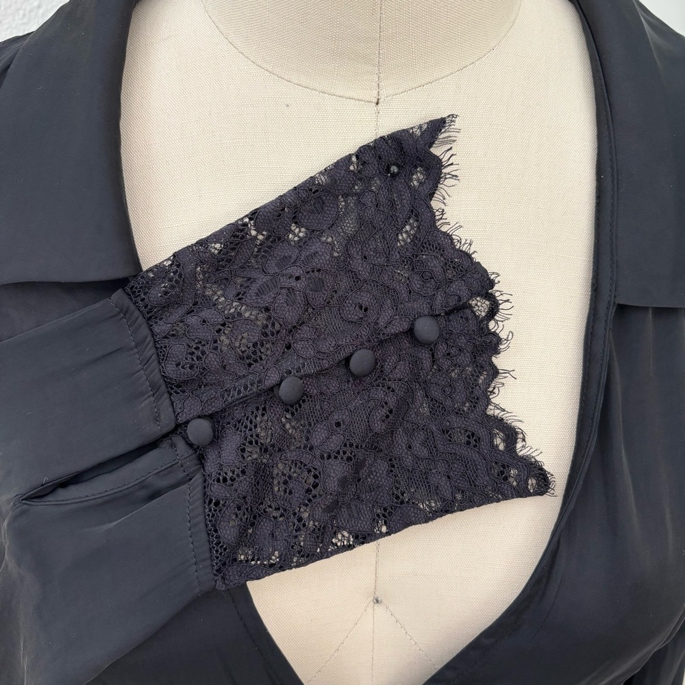 Free People Ester Lace Blouse NWT Silky Black Eyelash Lace Covered Buttons M - Picture 4 of 9